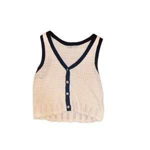 Abercrombie Crochet Button Tank in cream/black- Size Small
